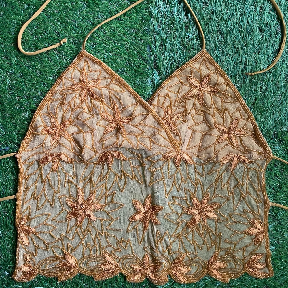 Copper/Bronze Y2K beaded top